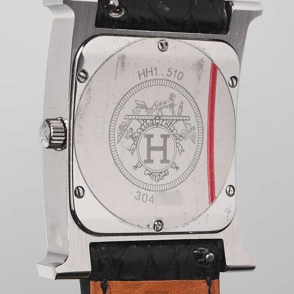Hermes Palladium Plated and Diamond Black Alligator Heure H Small Quartz Watch - Picture 5 of 7